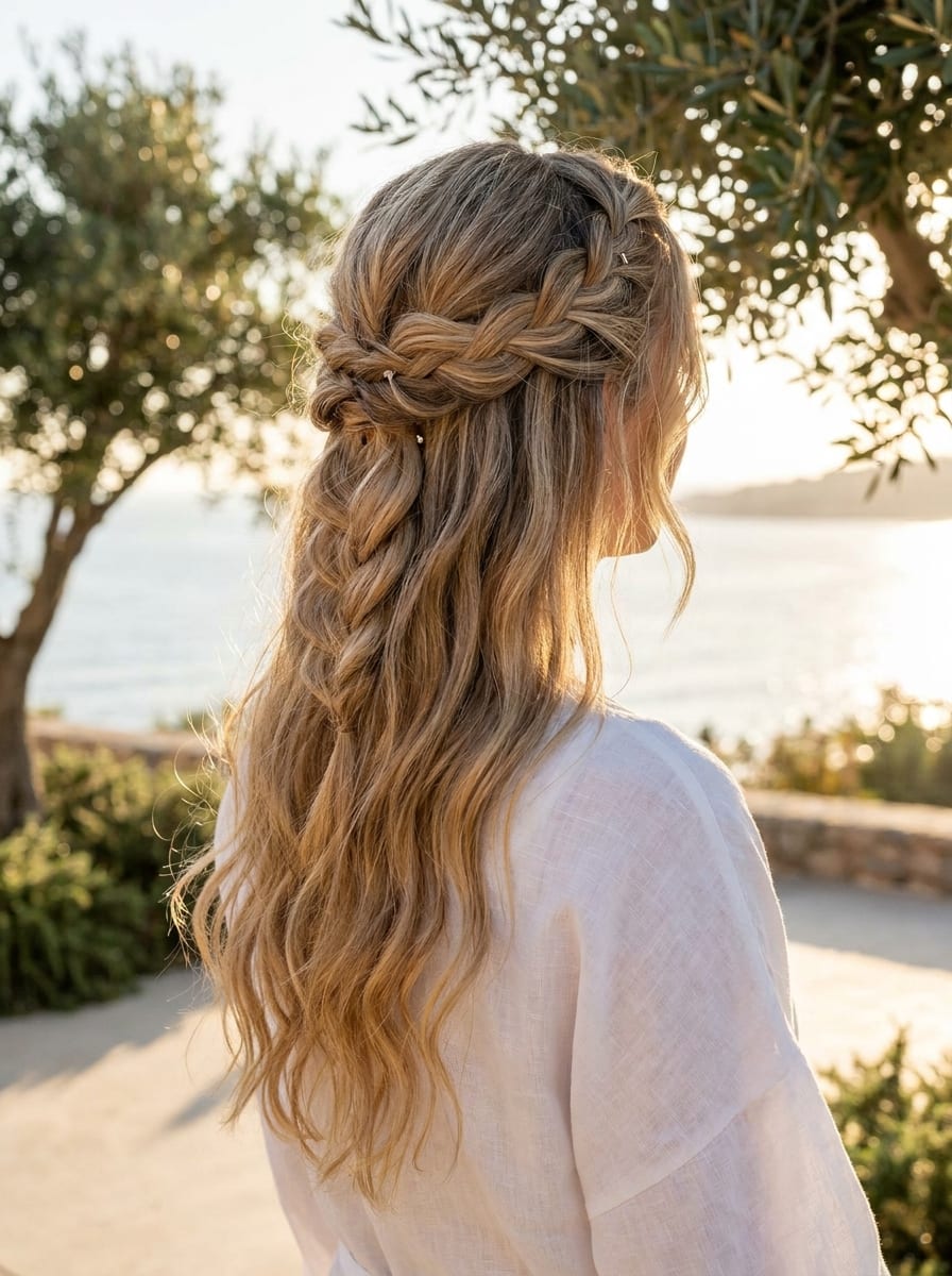 Geflochtener Half-up Look - einfache Urlaubsfrisur